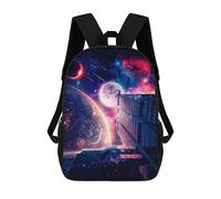 sinyumoney Kids Backpacks, Space Cityscape with Planets Kids Backpack Student School Bag 3D Printed Bag Travel Backpacks Fashion Backpack Children Waterproof School Bags 17inch