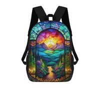 sinyumoney Kids Backpacks Stained Glass Nature Scene Backpack School Backpack Children School Bag Travel Rucksacks Book Bags 3D Printed Backpack for Kids Boys And Girls 17inch
