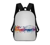 sinyumoney Kids Backpacks Sydney Skyline Watercolor Backpack School Backpack Children School Bag Travel Rucksacks Book Bags 3D Printed Backpack for Kids Boys And Girls 17inch
