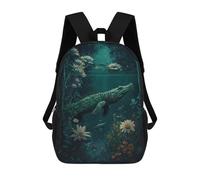 sinyumoney Kids Backpacks, Underwater Serenity with Crocodile Kids Backpack Student School Bag 3D Printed Bag Travel Backpacks Fashion Backpack Children Waterproof School Bags 17inch