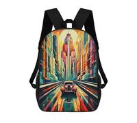 sinyumoney Kids Backpacks, Vibrant Cityscape with Retro Car Kids Backpack Student School Bag 3D Printed Bag Travel Backpacks Fashion Backpack Children Waterproof School Bags 17inch