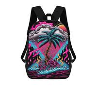 sinyumoney Kids Backpacks Wave Palm Tree Backpack School Backpack Children School Bag Travel Rucksacks Book Bags 3D Printed Backpack for Kids Boys And Girls 17inch
