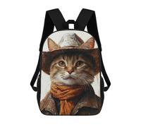 sinyumoney Kids Backpacks, Western Cat Cowboy Costume-1 Kids Backpack Student School Bag 3D Printed Bag Travel Backpacks Fashion Backpack Children Waterproof School Bags 17inch