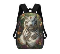 sinyumoney Kids Backpacks, White Tiger Family in Flowers Kids Backpack Student School Bag 3D Printed Bag Travel Backpacks Fashion Backpack Children Waterproof School Bags 17inch