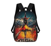 sinyumoney Kids Backpacks, Witch on Broomstick with Skulls Kids Backpack Student School Bag 3D Printed Bag Travel Backpacks Fashion Backpack Children Waterproof School Bags 17inch