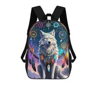sinyumoney Kids Backpacks, Wolf Spirit Dreamcatcher -2 Kids Backpack Student School Bag 3D Printed Bag Travel Backpacks Fashion Backpack Children Waterproof School Bags 17inch