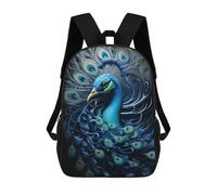 sinyumoney Kids Blue Peacock Artwork Backpack for Boys And Girls, Kid Backpack Travel Bagpack School Bag for Teenagers 17inch
