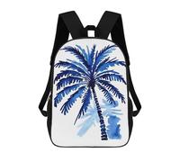 sinyumoney Kids Children 17inch School Backpack Blue Palm Tree Art Bookbags Casual Travel Rucksack 3D Printed Boys Girls Large Capacity Daypack