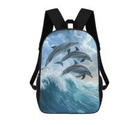 sinyumoney Kids Children 17inch School Backpack Dolphins Leaping Wave Bookbags Casual Travel Rucksack 3D Printed Boys Girls Large Capacity Daypack