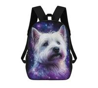 sinyumoney Kids Children 17inch School Backpack Galaxy Pup Celestial Westie Art Print Bookbags Casual Travel Rucksack 3D Printed Boys Girls Large Capacity Daypack