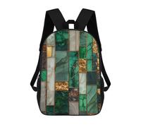 sinyumoney Kids Children 17inch School Backpack Geometric Malachite Mosaic Bookbags Casual Travel Rucksack 3D Printed Boys Girls Large Capacity Daypack