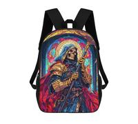 sinyumoney Kids Children 17inch School Backpack Grim Reaper Stained Glass Bookbags Casual Travel Rucksack 3D Printed Boys Girls Large Capacity Daypack