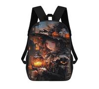 sinyumoney Kids Children 17inch School Backpack Halloween Witch Lantern Bookbags Casual Travel Rucksack 3D Printed Boys Girls Large Capacity Daypack