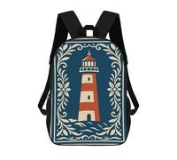 sinyumoney Kids Children 17inch School Backpack Lighthouse Illustration with Floral Border Bookbags Casual Travel Rucksack 3D Printed Boys Girls Large Capacity Daypack