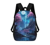 sinyumoney Kids Children 17inch School Backpack Night Sky Fantasy Landscape Bookbags Casual Travel Rucksack 3D Printed Boys Girls Large Capacity Daypack