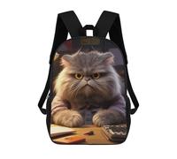 sinyumoney Kids Children School Backpack Angry Fluffy Cat Studying Bookbags Casual Travel Rucksack 3D Printed Boys Girls Large Capacity Daypack 17inch