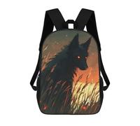 sinyumoney Kids Children School Backpack Black Wolf with Glowing Eyes Bookbags Casual Travel Rucksack 3D Printed Boys Girls Large Capacity Daypack 17inch