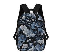 sinyumoney Kids Children School Backpack Blue And White Floral Pattern on Black Bookbags Casual Travel Rucksack 3D Printed Boys Girls Large Capacity Daypack 17inch