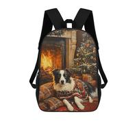 sinyumoney Kids Children School Backpack Border Collie in Christmas Sweater by Fireplace Christmas Dog Wall Art Bookbags Casual Travel Rucksack 3D Printed Boys Girls Large Capacity Daypack 17inch