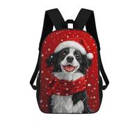 sinyumoney Kids Children School Backpack Border Collie with Santa Hat Smiling Christmas Dog Print Bookbags Casual Travel Rucksack 3D Printed Boys Girls Large Capacity Daypack 17inch