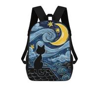 sinyumoney Kids Children School Backpack Cat Under Starry Night Bookbags Casual Travel Rucksack 3D Printed Boys Girls Large Capacity Daypack 17inch