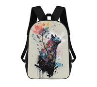 sinyumoney Kids Children School Backpack Colorful Floral Cat Artwork Bookbags Casual Travel Rucksack 3D Printed Boys Girls Large Capacity Daypack 17inch