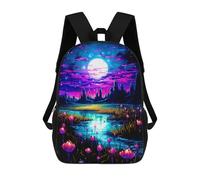 sinyumoney Kids Children School Backpack Enchanted Night Pond -1 Bookbags Casual Travel Rucksack 3D Printed Boys Girls Large Capacity Daypack 17inch