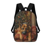 sinyumoney Kids Children School Backpack German Shepherd Christmas Portrait Holiday Dog Wall Art Bookbags Casual Travel Rucksack 3D Printed Boys Girls Large Capacity Daypack 17inch