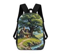 sinyumoney Kids Children School Backpack Idyllic Cottage by A Stream Bookbags Casual Travel Rucksack 3D Printed Boys Girls Large Capacity Daypack 17inch