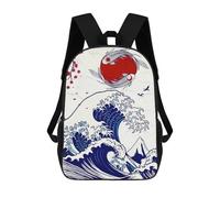 sinyumoney Kids Children School Backpack Japanese Koi Wave Sun Bookbags Casual Travel Rucksack 3D Printed Boys Girls Large Capacity Daypack 17inch