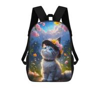sinyumoney Kids Children School Backpack Kitten in The Witch Hat Bookbags Casual Travel Rucksack 3D Printed Boys Girls Large Capacity Daypack 17inch