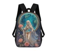sinyumoney Kids Children School Backpack La Niña Blanca, Santa Muerte in White Robe with Roses Bookbags Casual Travel Rucksack 3D Printed Boys Girls Large Capacity Daypack 17inch