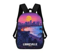 sinyumoney Kids Children School Backpack Libreville Gabon Cityscape at Sunset Bookbags Casual Travel Rucksack 3D Printed Boys Girls Large Capacity Daypack 17inch
