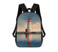 sinyumoney Kids Children School Backpack Lighthouse on Rocky Islet Reflected Lighthouse at Sunset Bookbags Casual Travel Rucksack 3D Printed Boys Girls Large Capacity Daypack 17inch