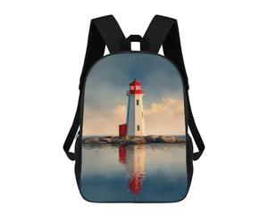 sinyumoney Kids Children School Backpack Lighthouse on Rocky Islet Reflected Lighthouse at Sunset Bookbags Casual Travel Rucksack 3D Printed Boys Girls Large Capacity Daypack 17inch