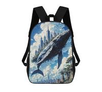 sinyumoney Kids Children School Backpack Majestic Sky Whale Carrying A Floating City Above A Coastal Metropolis Bookbags Casual Travel Rucksack 3D Printed Boys Girls Large Capacity Daypack 17inch