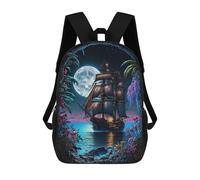 sinyumoney Kids Children School Backpack Pirate Ship Moonlight Bookbags Casual Travel Rucksack 3D Printed Boys Girls Large Capacity Daypack 17inch