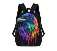 sinyumoney Kids Children School Backpack Pop Art Rainbow Raven Bookbags Casual Travel Rucksack 3D Printed Boys Girls Large Capacity Daypack 17inch