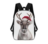 sinyumoney Kids Children School Backpack Reindeer with Santa Hat Bookbags Casual Travel Rucksack 3D Printed Boys Girls Large Capacity Daypack 17inch