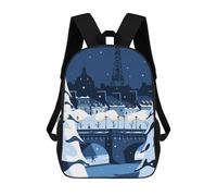 sinyumoney Kids Children School Backpack Snowy Paris Night Bookbags Casual Travel Rucksack 3D Printed Boys Girls Large Capacity Daypack 17inch