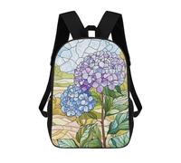 sinyumoney Kids Children School Backpack Stained Glass Hydrangeas Bookbags Casual Travel Rucksack 3D Printed Boys Girls Large Capacity Daypack 17inch