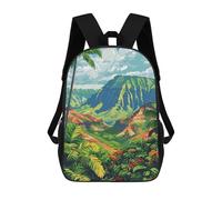 sinyumoney Kids Children School Backpack Tropical Mountain Landscape with Palm Trees Bookbags Casual Travel Rucksack 3D Printed Boys Girls Large Capacity Daypack 17inch