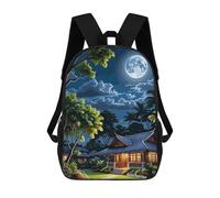 sinyumoney Kids Children School Backpack Tropical Night Landscape with Full Moon Bookbags Casual Travel Rucksack 3D Printed Boys Girls Large Capacity Daypack 17inch