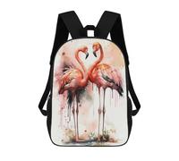 sinyumoney Kids Children School Backpack Two Flamingos Watercolor Bookbags Casual Travel Rucksack 3D Printed Boys Girls Large Capacity Daypack 17inch