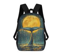 sinyumoney Kids Children School Backpack Whale Tail Under Moon Bookbags Casual Travel Rucksack 3D Printed Boys Girls Large Capacity Daypack 17inch