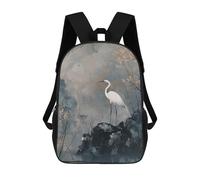 sinyumoney Kids Children School Backpack White Heron in Misty Landscape Bookbags Casual Travel Rucksack 3D Printed Boys Girls Large Capacity Daypack 17inch