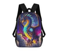 sinyumoney Kids Colorful Dragon on Castle Wall Backpack for Boys And Girls, Kid Backpack Travel Bagpack School Bag for Teenagers 17inch