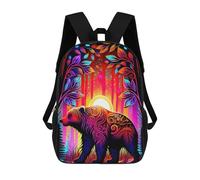 sinyumoney Kids Colorful Forest Bear Illustration Backpack for Boys And Girls, Kid Backpack Travel Bagpack School Bag for Teenagers 17inch