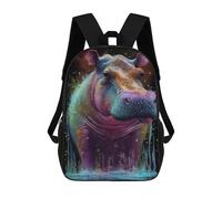 sinyumoney Kids Colorful Hippo Painting Backpack for Boys And Girls, Kid Backpack Travel Bagpack School Bag for Teenagers 17inch