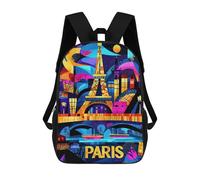 sinyumoney Kids Paris Colorful Nights - Geometric Eiffel Tower Art Backpack for Boys And Girls, Kid Backpack Travel Bagpack School Bag for Teenagers 17inch